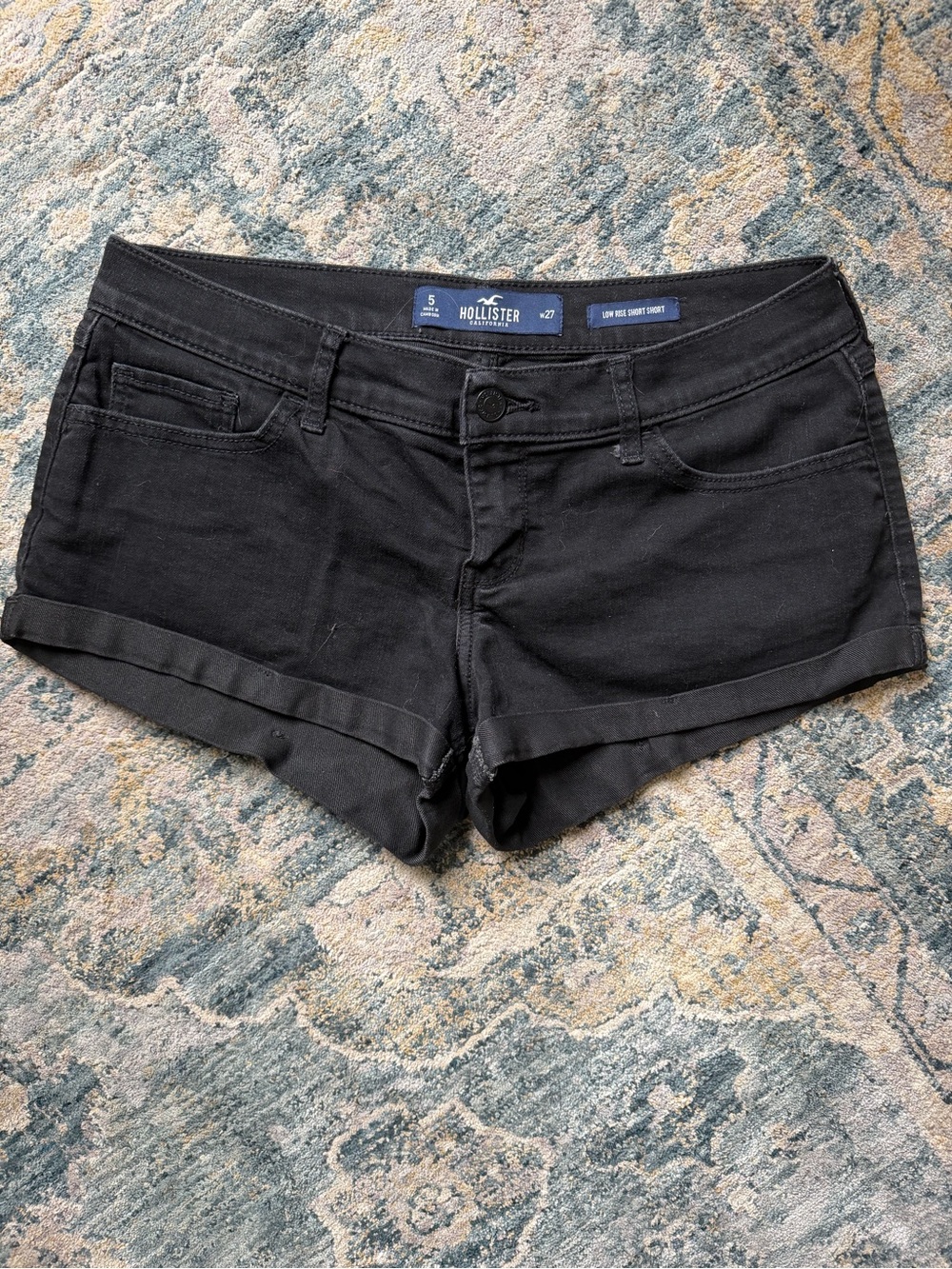 Hollister Black Rolled Hem Denim Shorts